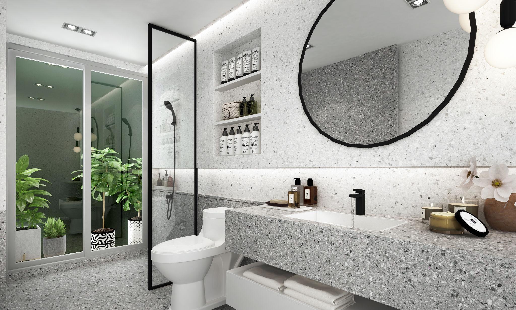 waterproof seamless SPC bathroom wall panels hotel shower project.jpg